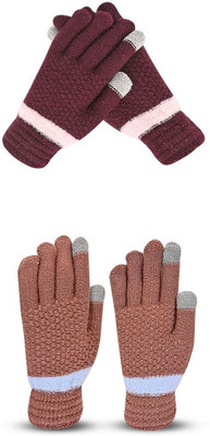 HOC Solid, Self Design, Woven Winter Women Gloves