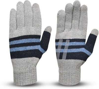 LOOM LEGACY Striped, Self Design, Printed Winter Men Gloves