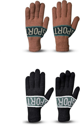 LOOM LEGACY Solid, Self Design, Printed Winter Men Gloves