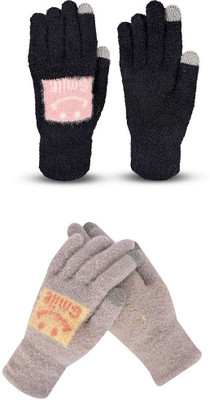 DesoRia Floral Print, Self Design, Printed Winter Women Gloves