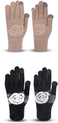 DesoRia Floral Print, Self Design, Printed Winter Women Gloves