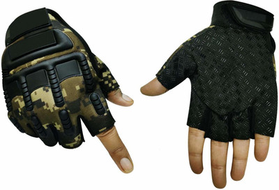 Caronix Bike Riding Half Gloves Riding Gloves(Brown, Black)