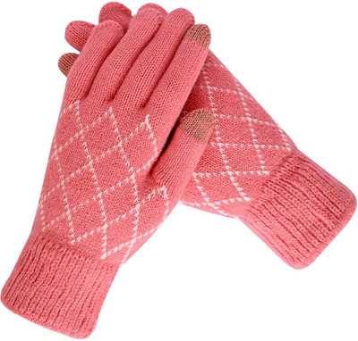 DesoRia Striped, Self Design, Printed Winter Women Gloves