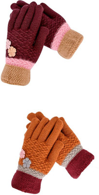 DesoRia Solid, Self Design, Woven Winter Women Gloves