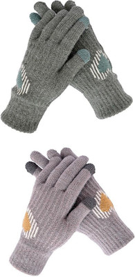 DesoRia Solid, Self Design, Printed Winter Women Gloves
