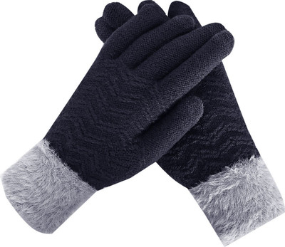 HOC Striped, Self Design, Woven Winter Women Gloves