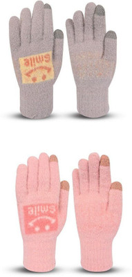 HOC Floral Print, Self Design, Printed Winter Women Gloves