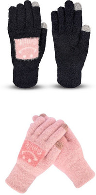 DesoRia Floral Print, Self Design, Printed Winter Women Gloves