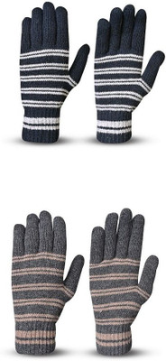DesoRia Striped, Self Design, Printed Winter Women Gloves