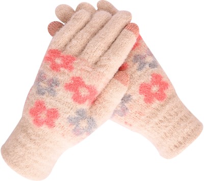 LOOM LEGACY Floral Print, Self Design, Printed Winter Women Gloves