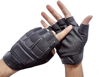 FUEZONE Motorcycle Bike Riding, Cycling & Outdoor Gloves Breathable Half Finger Gloves Riding Gloves(Black)