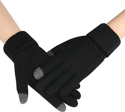 uRock Winter Touchscreen Magic Gloves - Unisex Warm Stretch Knitted Wool Riding Gloves(Black)