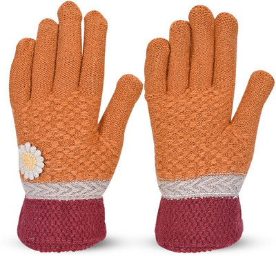 HOC Embroidered, Self Design, Solid Winter Women Gloves