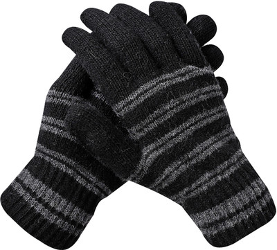 LOOM LEGACY Striped, Self Design, Printed Winter Men Gloves
