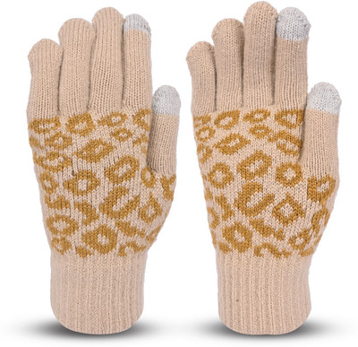 HOC Geometric Print, Self Design, Printed Winter Women Gloves