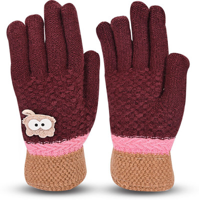 HOC Embroidered, Self Design, Solid Winter Women Gloves