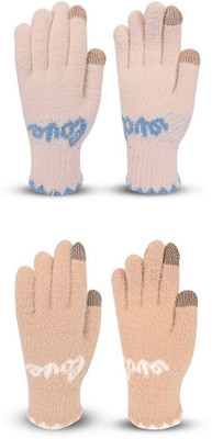 DesoRia Solid, Self Design, Printed Winter Women Gloves