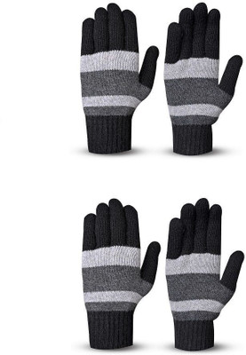 HOC Striped, Self Design, Printed Winter Women Gloves