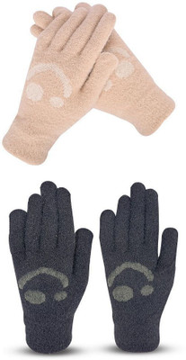 HOC Floral Print, Self Design, Printed Winter Women Gloves