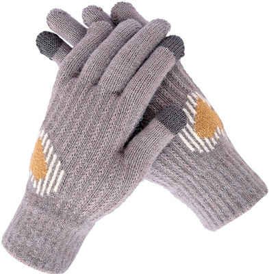 DesoRia Solid, Self Design, Printed Winter Women Gloves