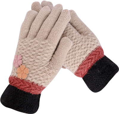 HOC Embroidered, Self Design, Solid Winter Women Gloves