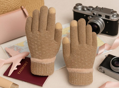 LOOM LEGACY Solid, Self Design Winter Women Gloves