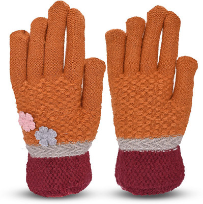 HOC Embroidered, Self Design, Solid Winter Women Gloves