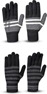 HOC Striped, Self Design, Printed Winter Women Gloves