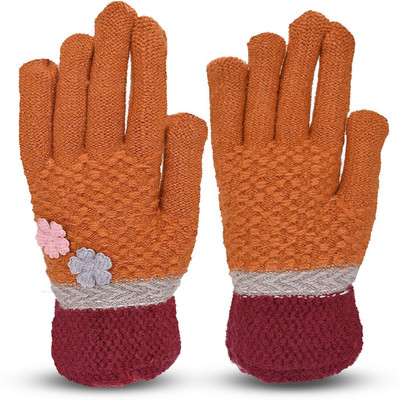 HOC Embroidered, Self Design, Solid Winter Women Gloves