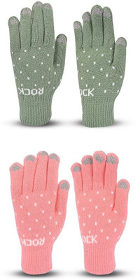 DesoRia Polka Print, Self Design, Printed Winter Women Gloves