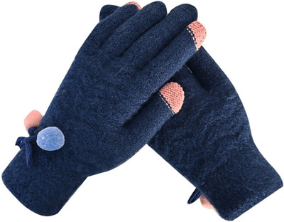 HOC Solid, Self Design, Woven Winter Women Gloves