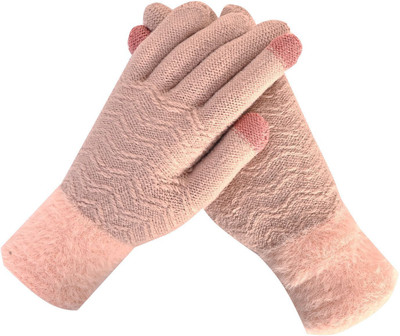 HOC Striped, Self Design, Woven Winter Women Gloves