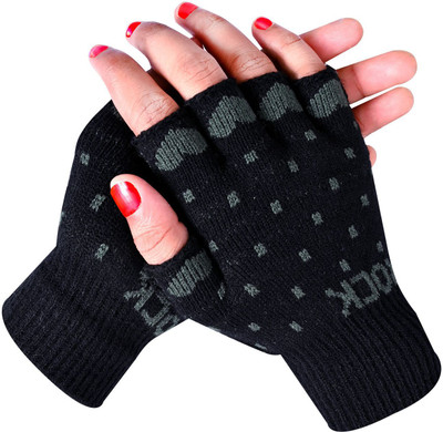 HOC Polka Print, Self Design, Printed Winter Women Gloves
