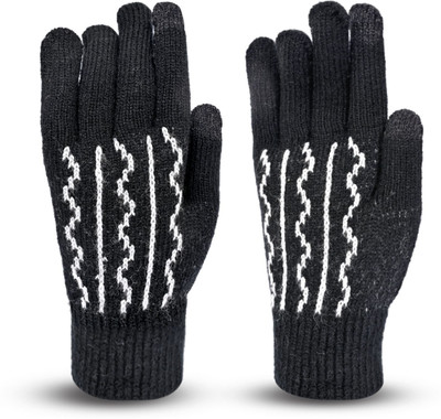 HOC Striped, Woven, Printed Winter Women Gloves