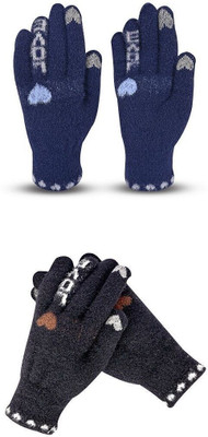 HOC Solid, Self Design, Printed Winter Women Gloves
