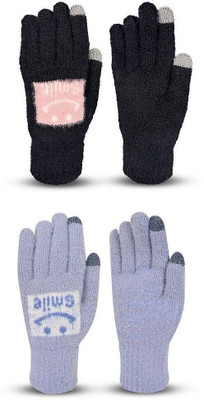 HOC Floral Print, Self Design, Printed Winter Women Gloves
