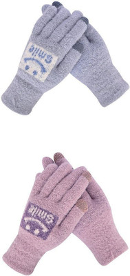 HOC Floral Print, Self Design, Printed Winter Women Gloves