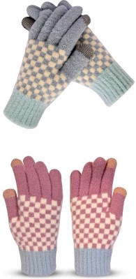 LOOM LEGACY Checkered, Self Design, Printed Winter Women Gloves