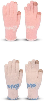 HOC Solid, Self Design, Printed Winter Women Gloves