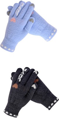 LOOM LEGACY Solid, Self Design, Printed Winter Women Gloves