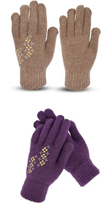 HOC Embellished, Self Design, Printed Winter Women Gloves