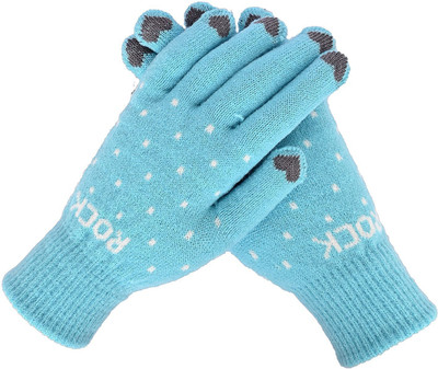 HOC Polka Print, Self Design, Printed Winter Women Gloves