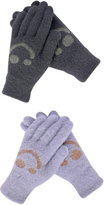 DesoRia Floral Print, Self Design, Printed Winter Women Gloves