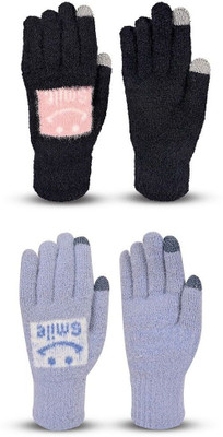 HOC Floral Print, Self Design, Printed Winter Women Gloves