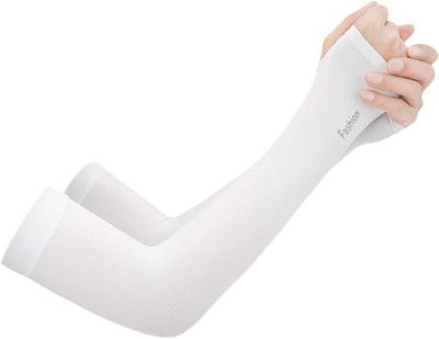 MIKONIKO Cotton Arm Sleeve For Men & Women(Free, White)