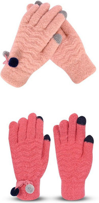 DesoRia Solid, Self Design, Woven Winter Women Gloves