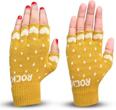 HOC Polka Print, Self Design, Printed Winter Women Gloves