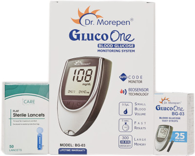 Tcare Dr.Morepen GlucoOne Blood Glucose Monitor with 25 Strips Glucometer Lancets(50)