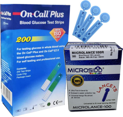MICROSIDD Oncall 200 Strips Microlance 100R Combo Glucometer Lancets(100)