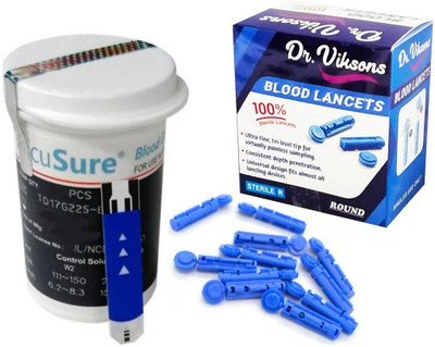 Dr. Viksons AccuSure Simple Glucometer Test Strips , Pack of 1 With Dr.Viksons Round Lancets Glucometer Lancets(100)
